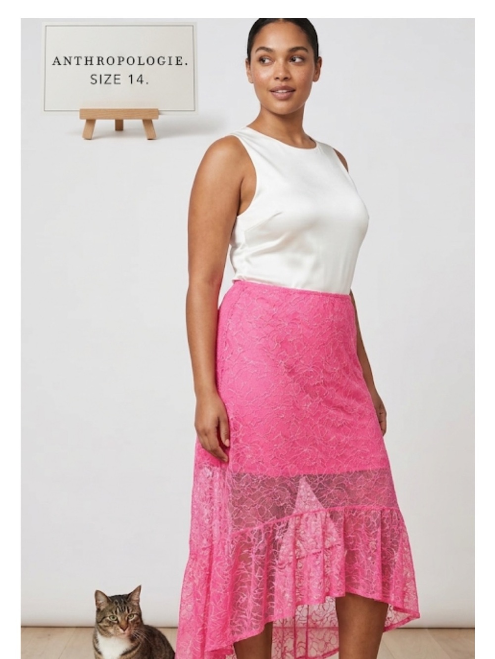 Anthropology nwt Women's Hot Pink Lace Maxi Skirt short and long